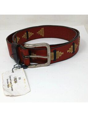 Gaucho Brown Leather Belt 90 cm 34-36 Embroidered Western Tribal w/ Buckle D5-22